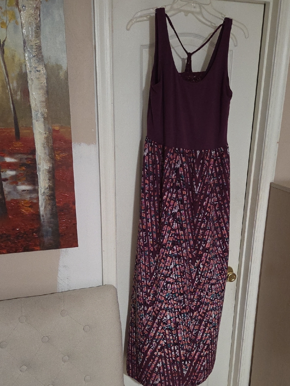 love, Fire Plum Sleeveless Maxi Dress with Patterned Skirt